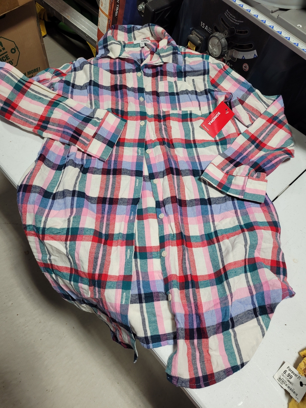 Sonoma Plaid Button-Front Nightshirt in Pink, Red, Blue & Green